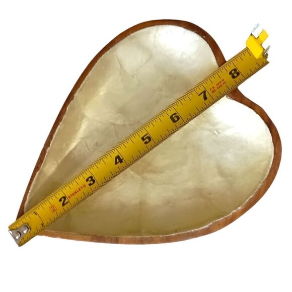 2 Capiz Shell Lined Monkey Pod Dish Set MCM Card Suit Bowls Acacia Spade Heart. - Picture 2 of 16